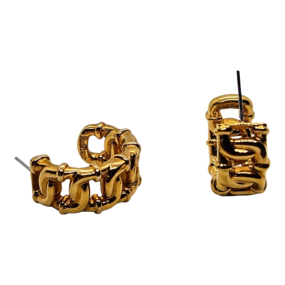 Gold Chain Link Hoop Earrings - Picture 6 of 14